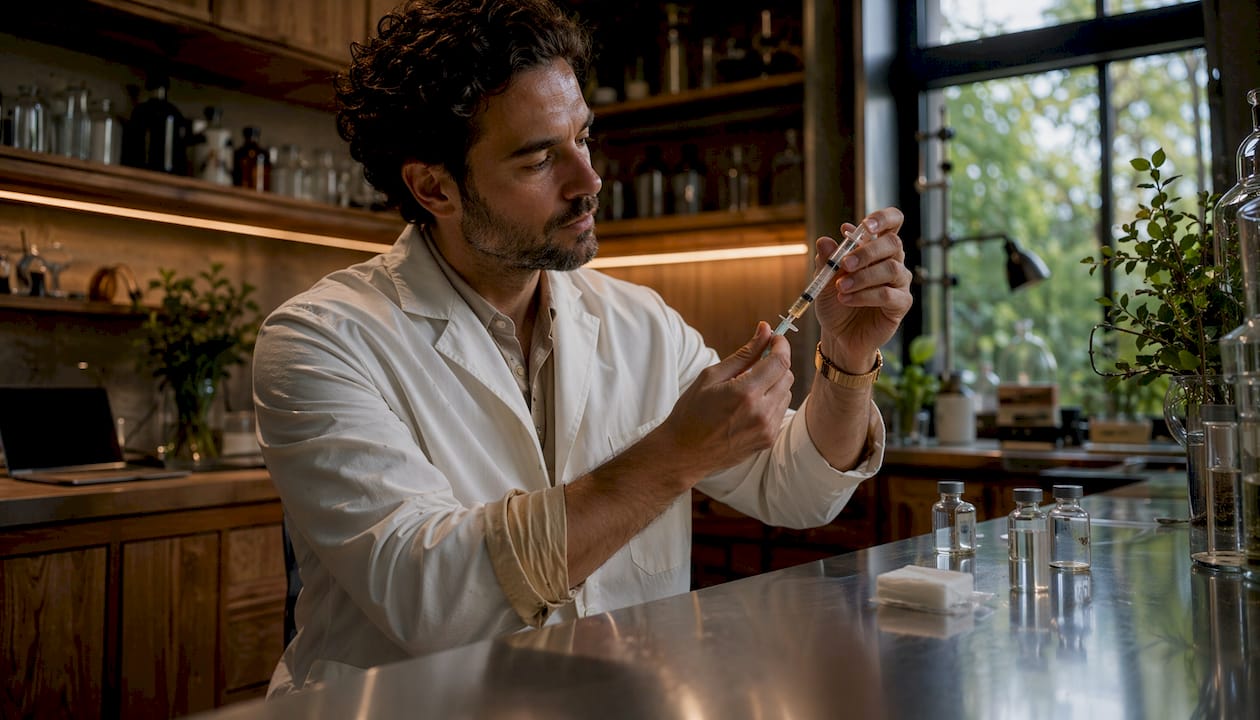 Scientist preparing cytokine injection in lab