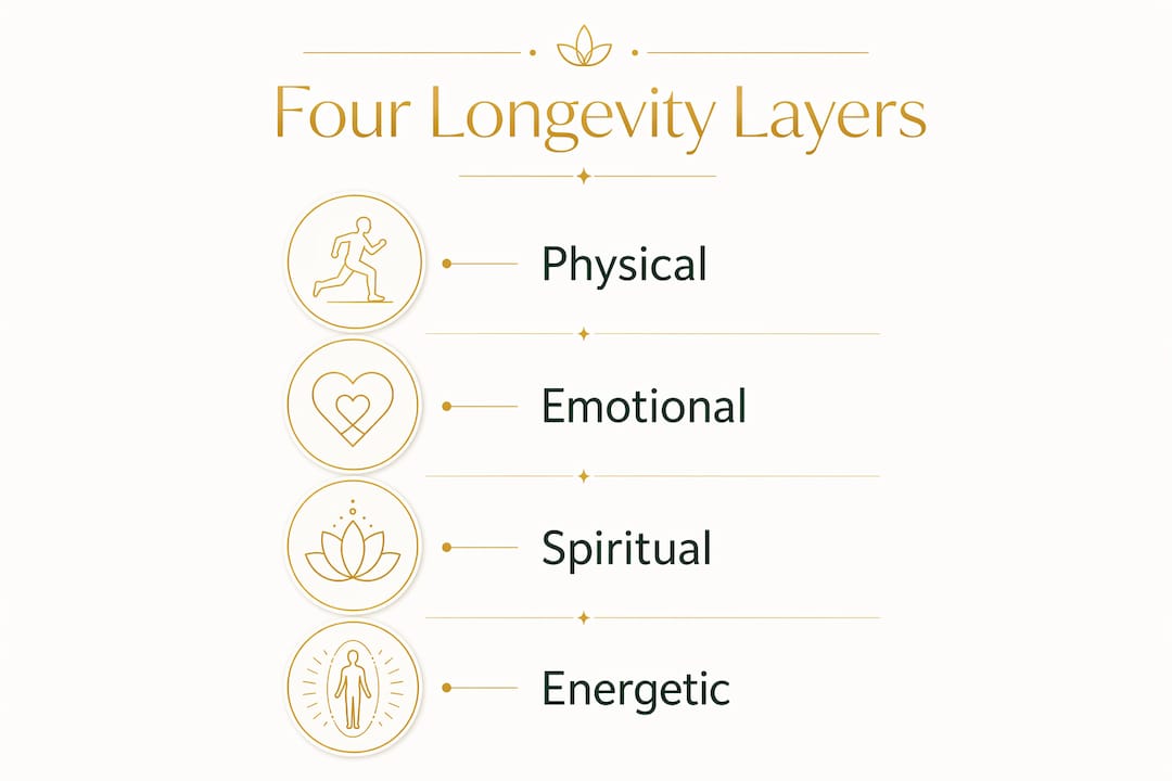 Infographic showing four longevity layers in vertical flow