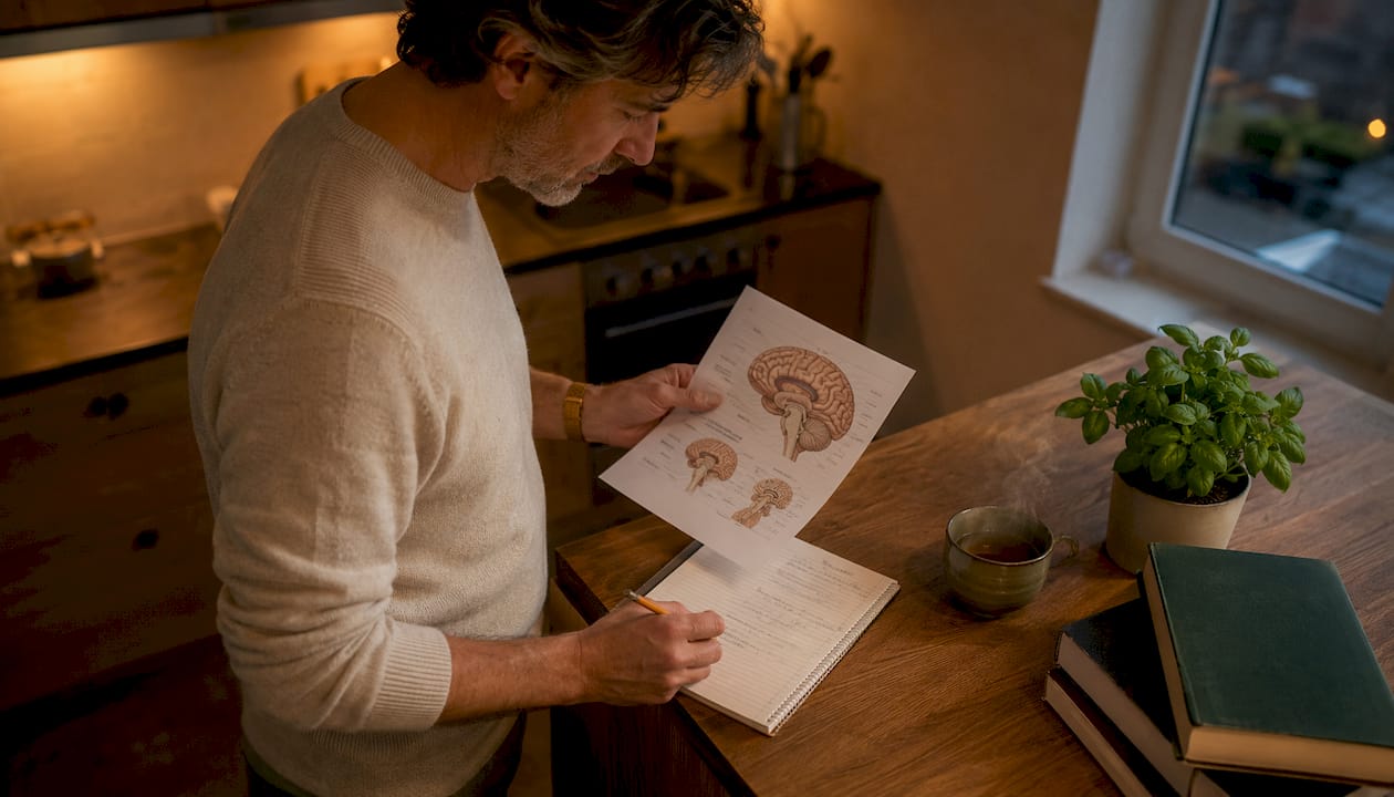 Man reviewing brain energy regulation materials