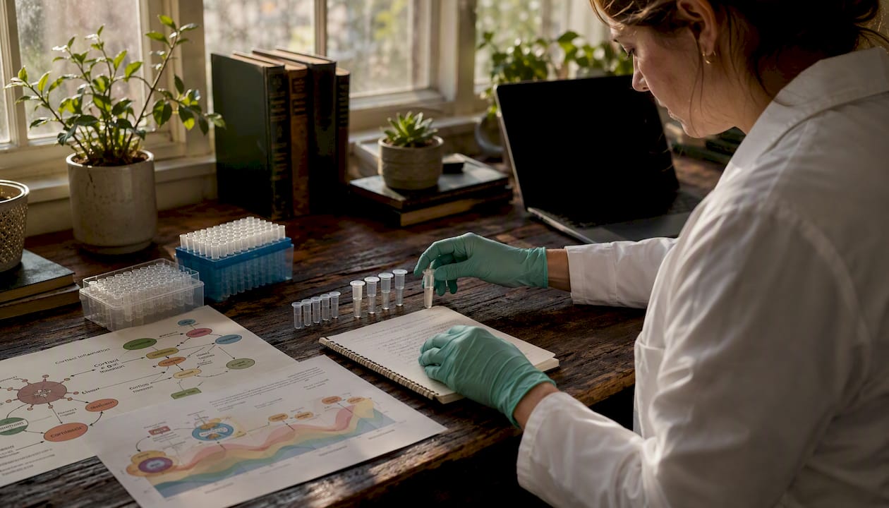 Scientist hands with molecular biology tools