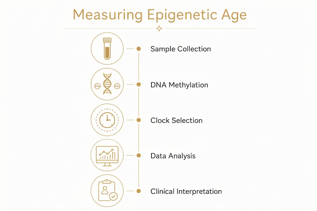 Infographic outlining epigenetic age measurement steps