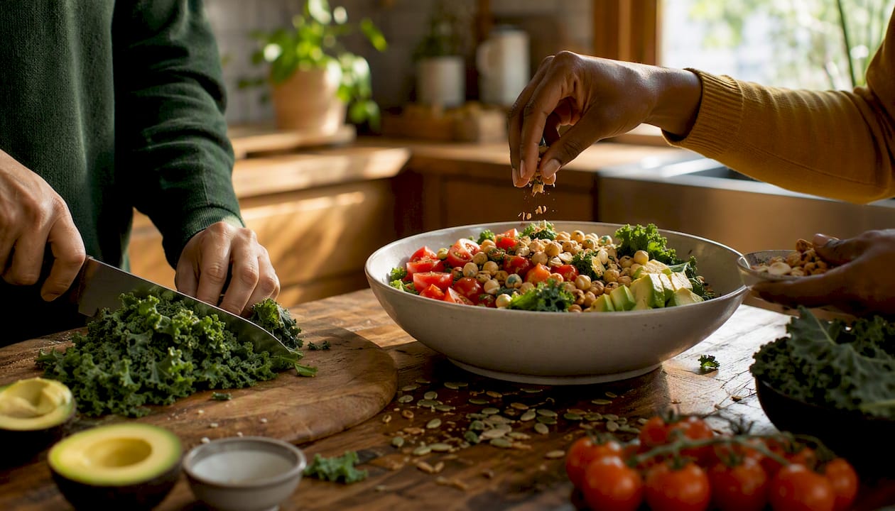 Hands preparing plant-based healthy meal