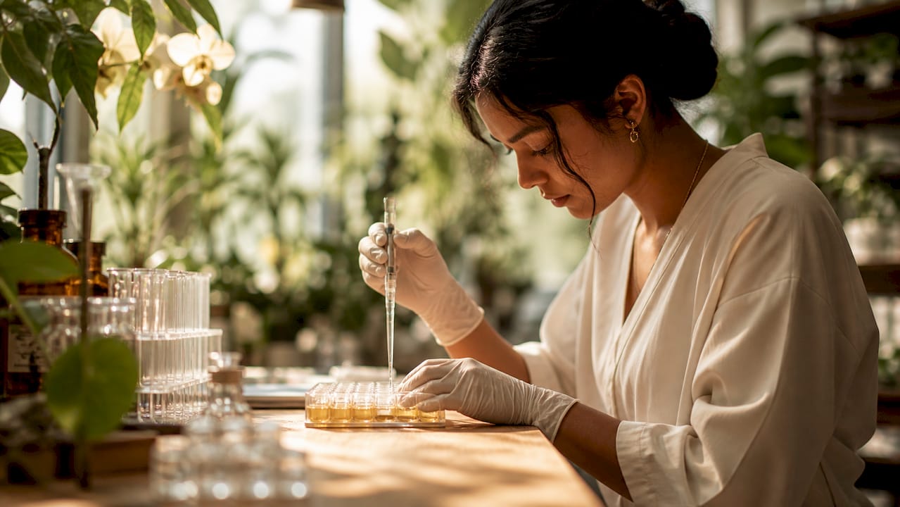 Scientist pipetting cortisol sample in lab