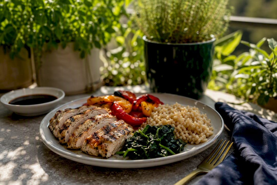 Protein-rich meal with vegetables on plate