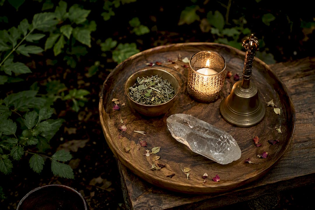 Wellness altar with four symbolic objects