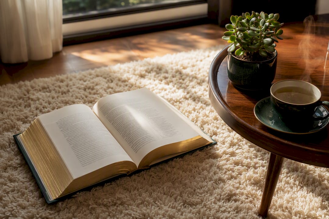 Open longevity book in serene natural light