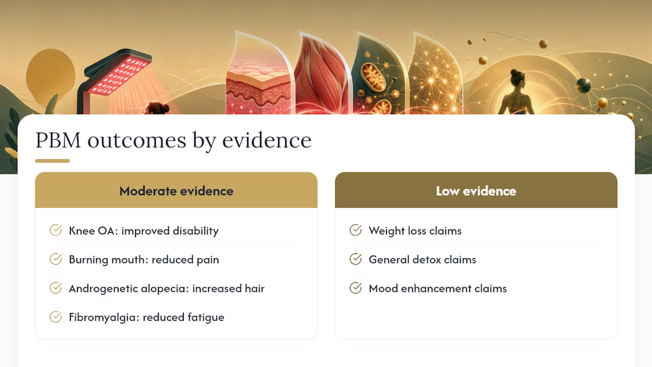 Diagram of red light therapy efficacy evidence