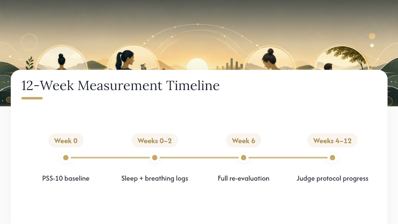 Timeline for measuring stress reduction over twelve weeks