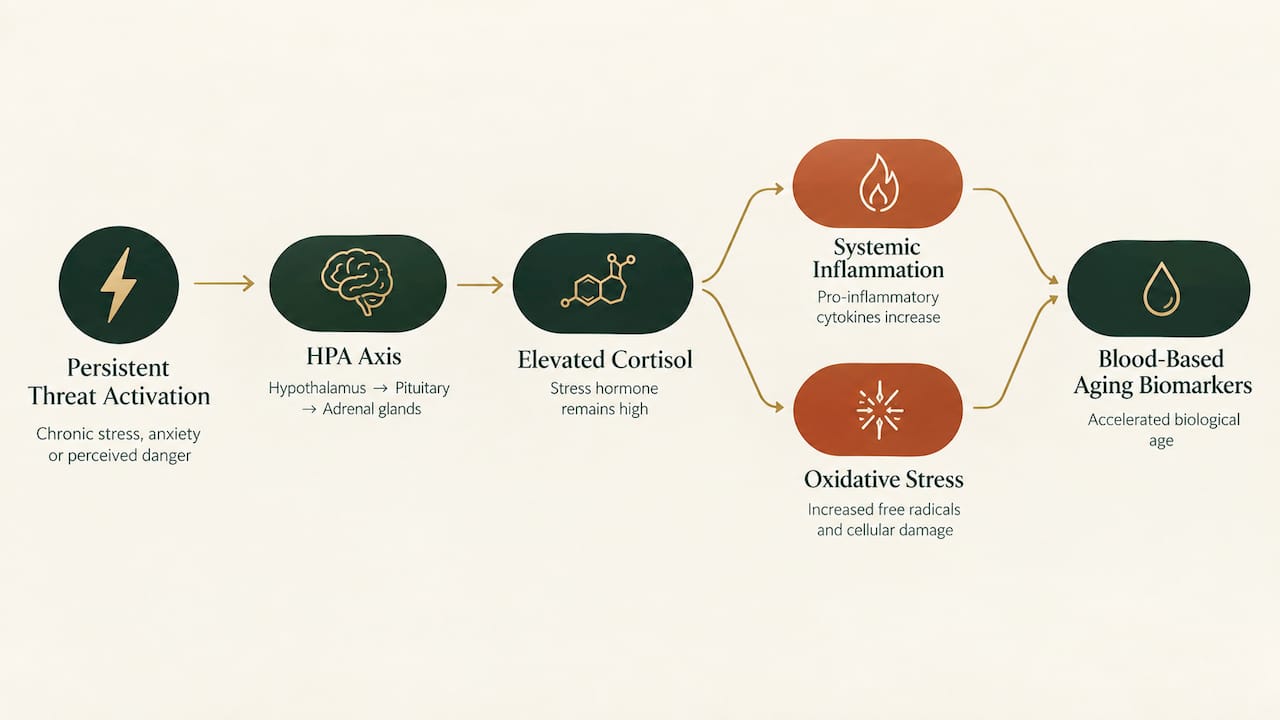 HPA axis pathways leading to aging biomarkers