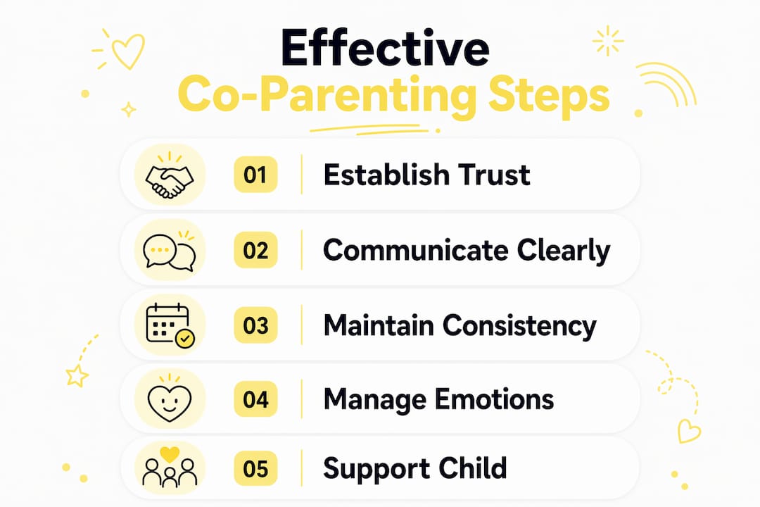 Infographic illustrating steps to co-parent effectively