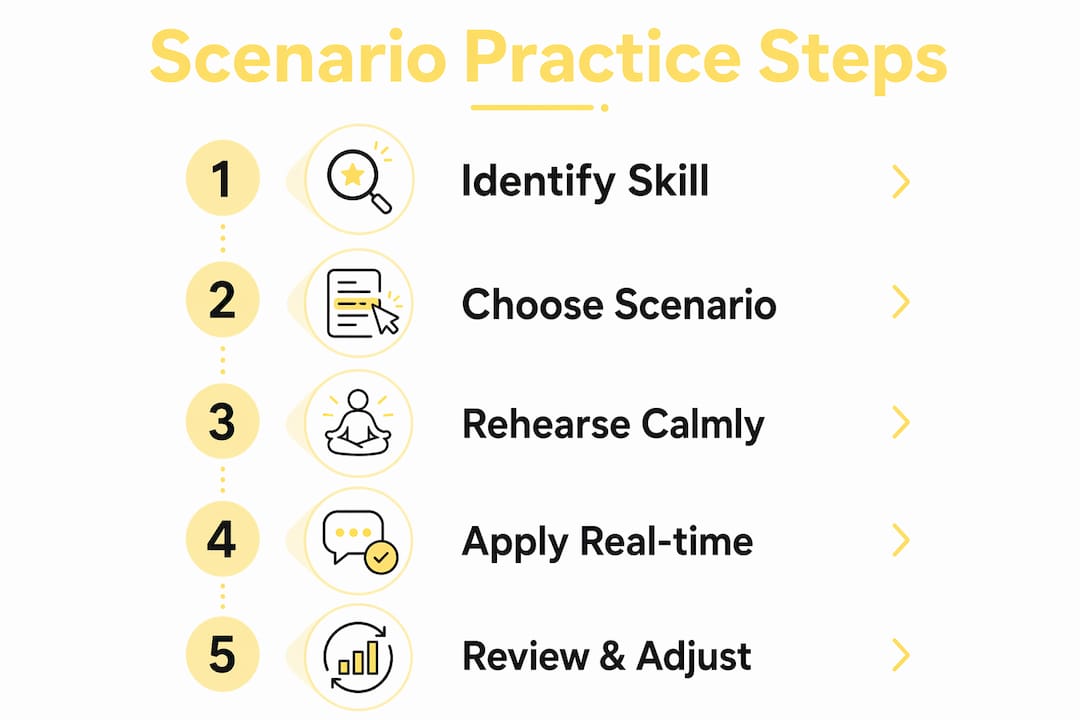 Infographic illustrating parenting scenario practice steps