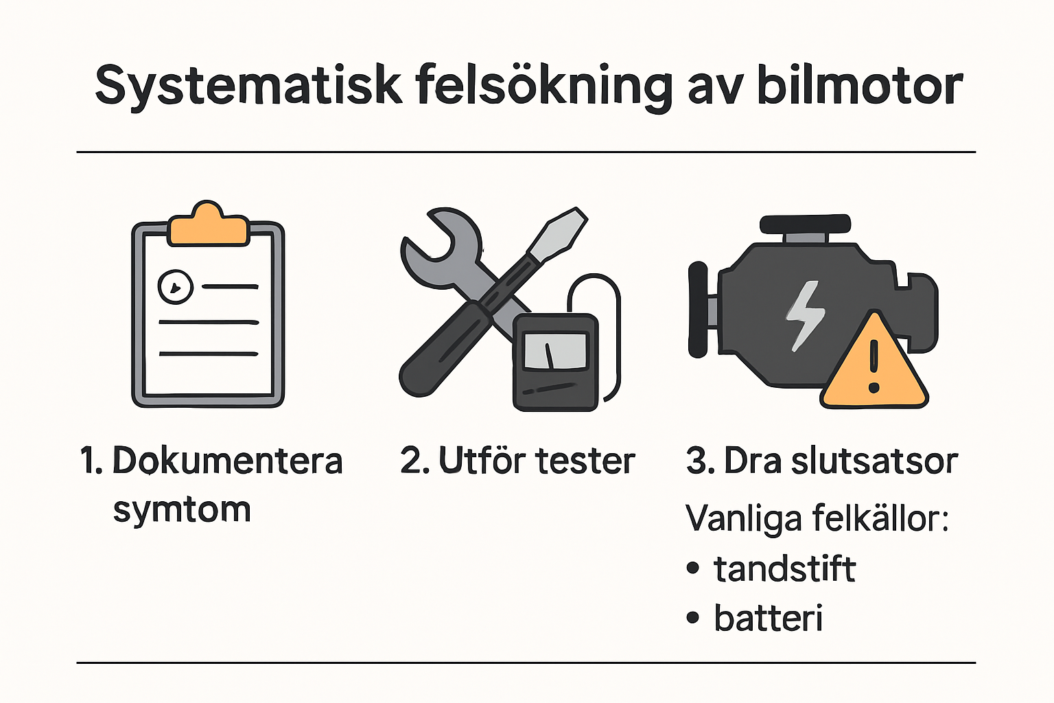 Steg-för-steg felsökningsmetodik för bilmotor