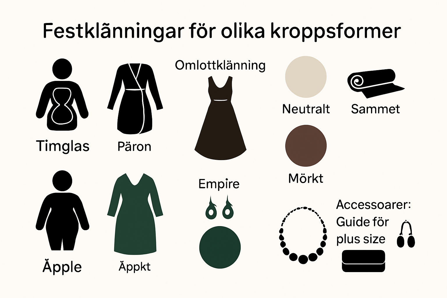 Infographic om kroppsformer och klänningstips för plus size