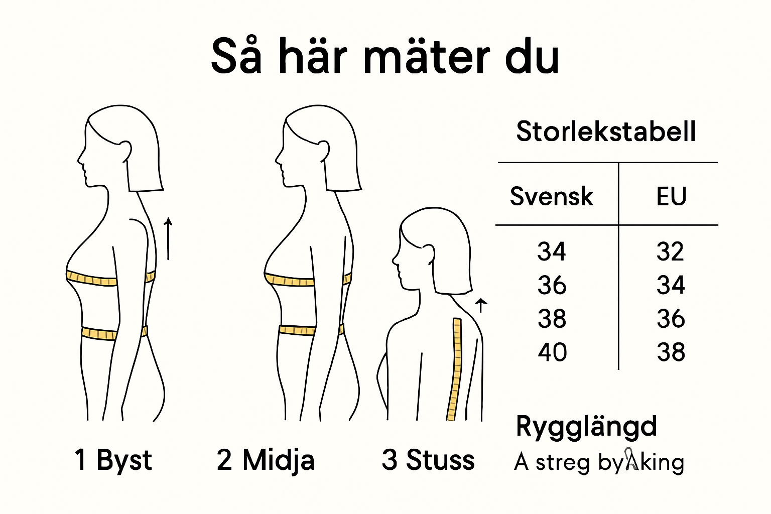 Visuell guide för kroppsmätning och konvertering av damstorlekar