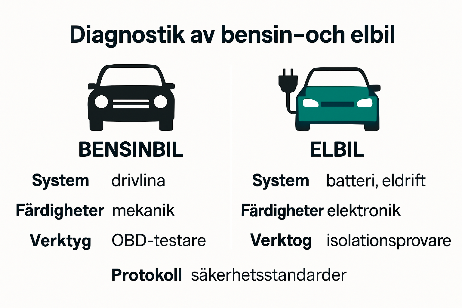 Comparison of gasoline and electric car diagnostic systems