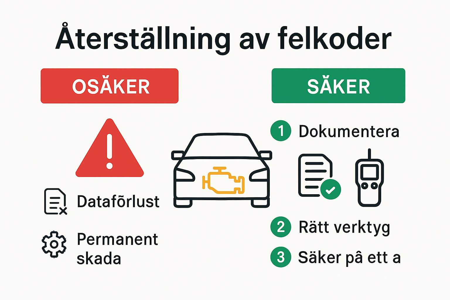 Infographic showing safe vs unsafe fault code resetting steps