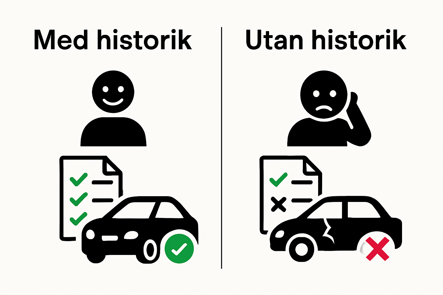 Infographic comparing buying used car with and without history check