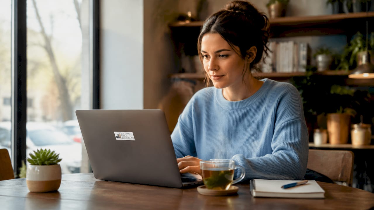 BCBA working on laptop at home office