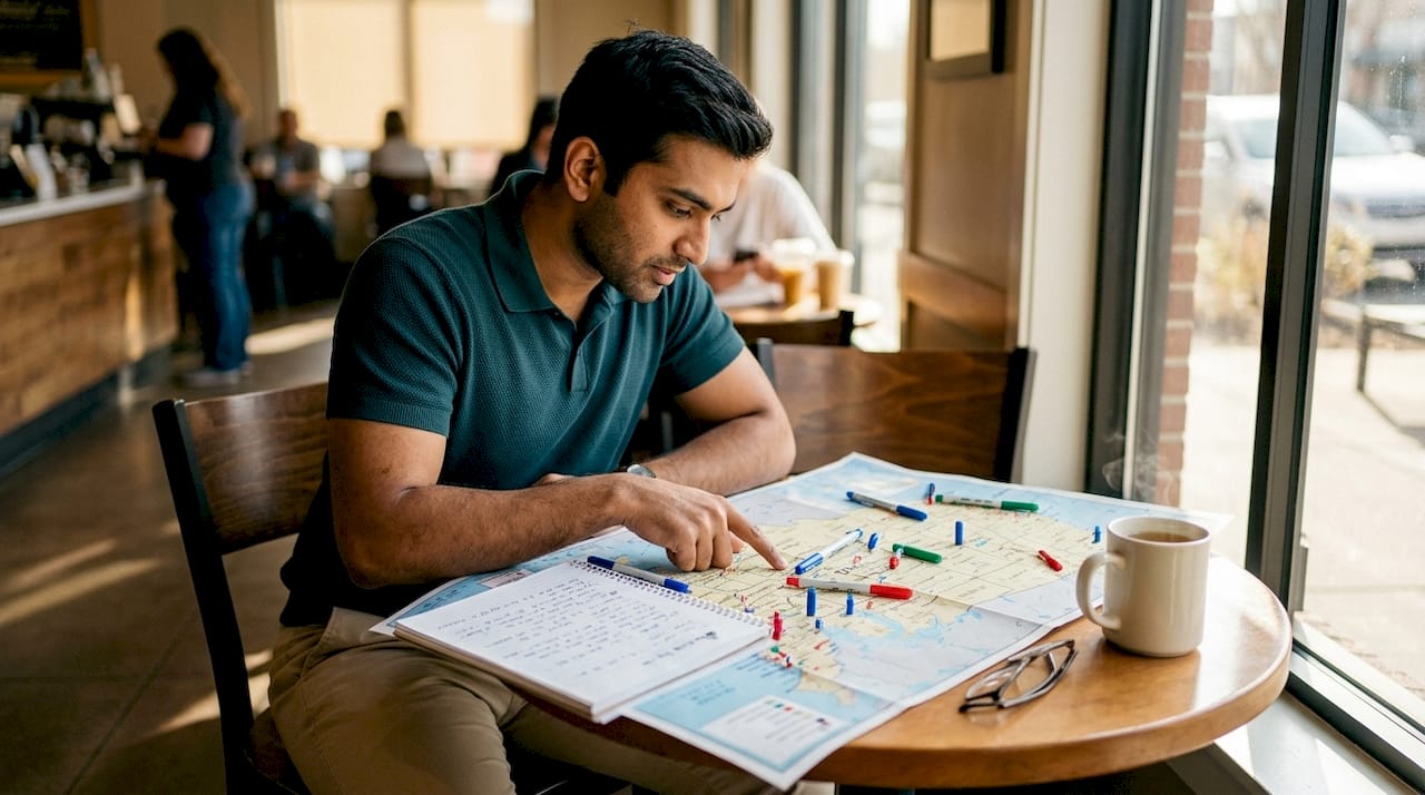 Professional reviewing map of BCBA job market distribution.