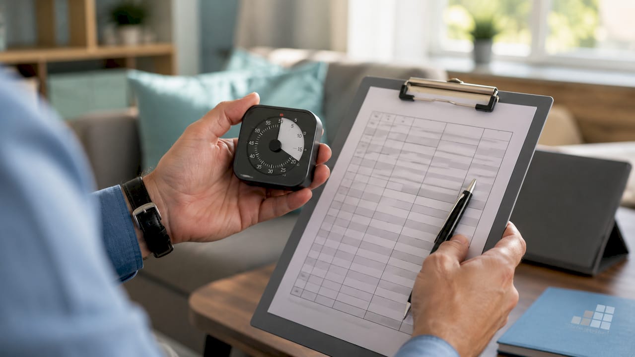 Therapist timing and recording behavior frequency