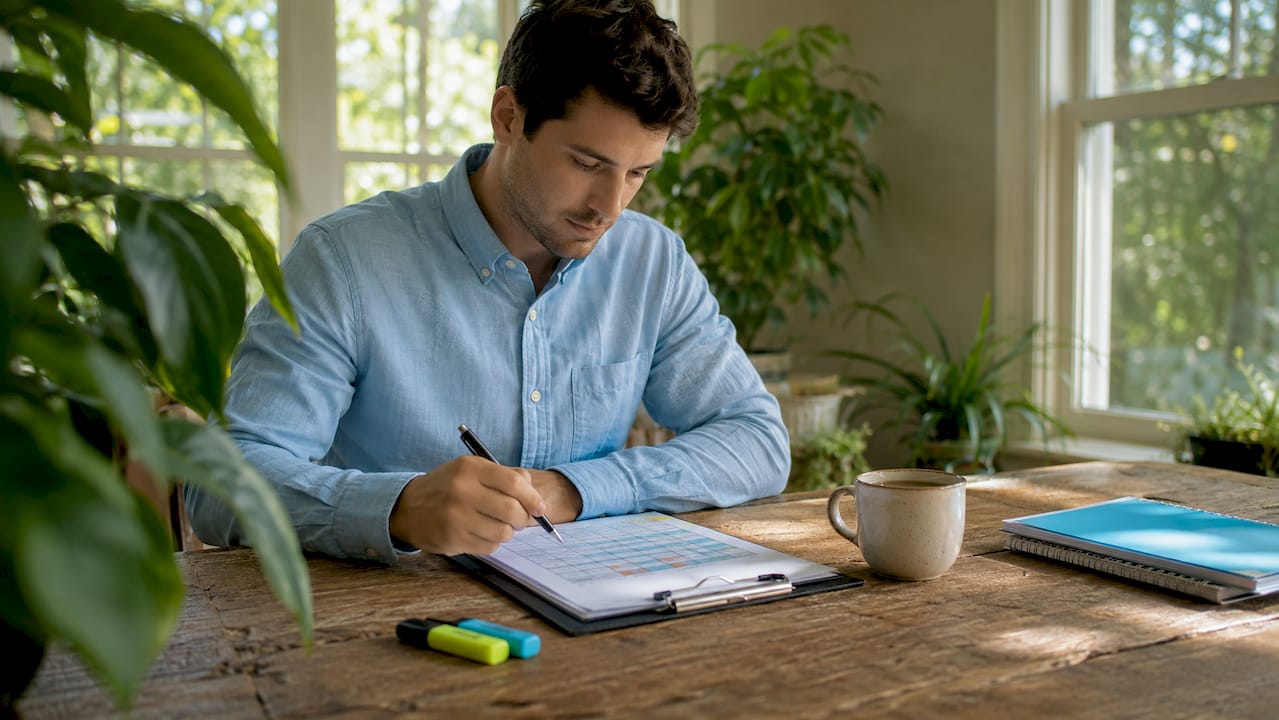 BCBA reviewing caseload chart thoughtfully