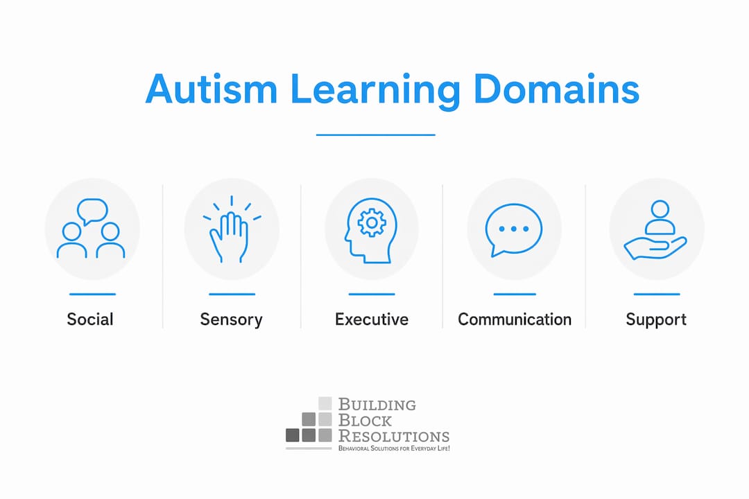 Infographic illustrating autism learning domains