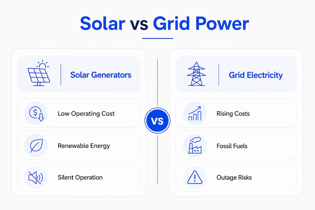 Infographic comparing economic advantages of solar and grid power