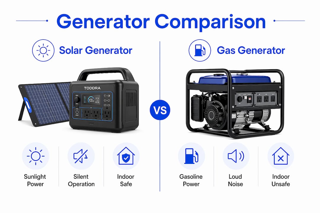 Infographic comparing solar and gas generators