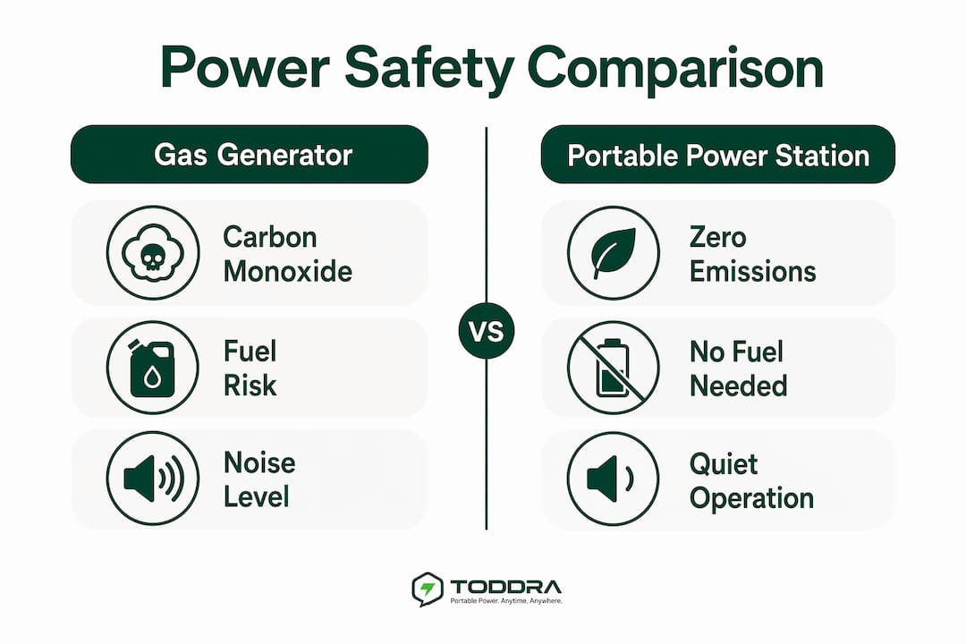 Infographic comparing generator and portable power safety