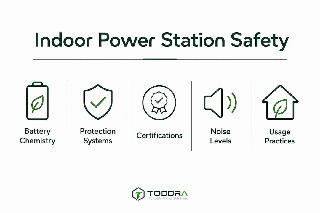 Infographic illustrating key safety features of portable power stations