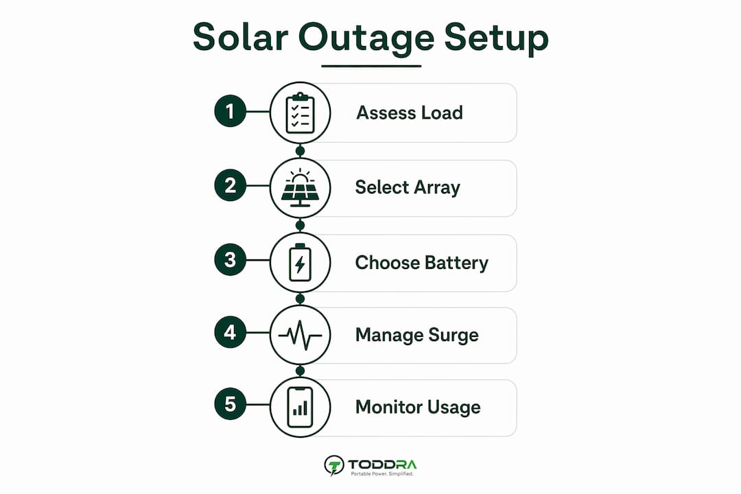 Infographic showing solar outage setup steps