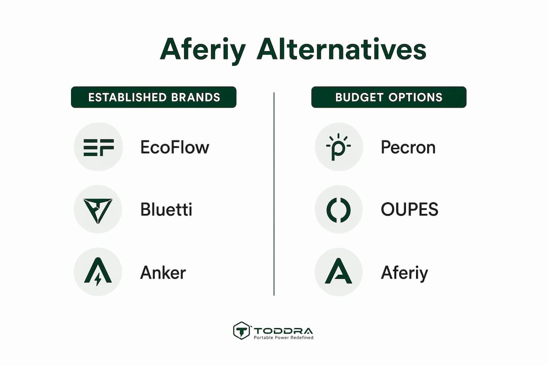 Infographic comparing Aferiy alternatives by brand category