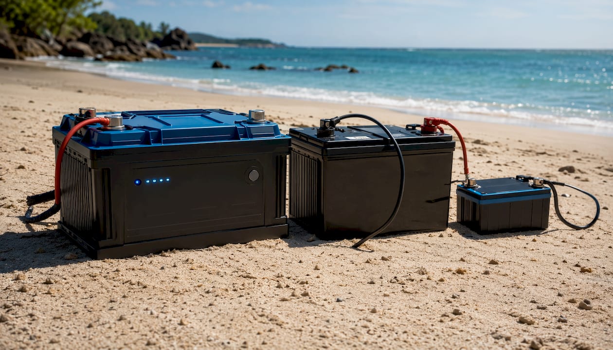 Different kayak battery types on dock