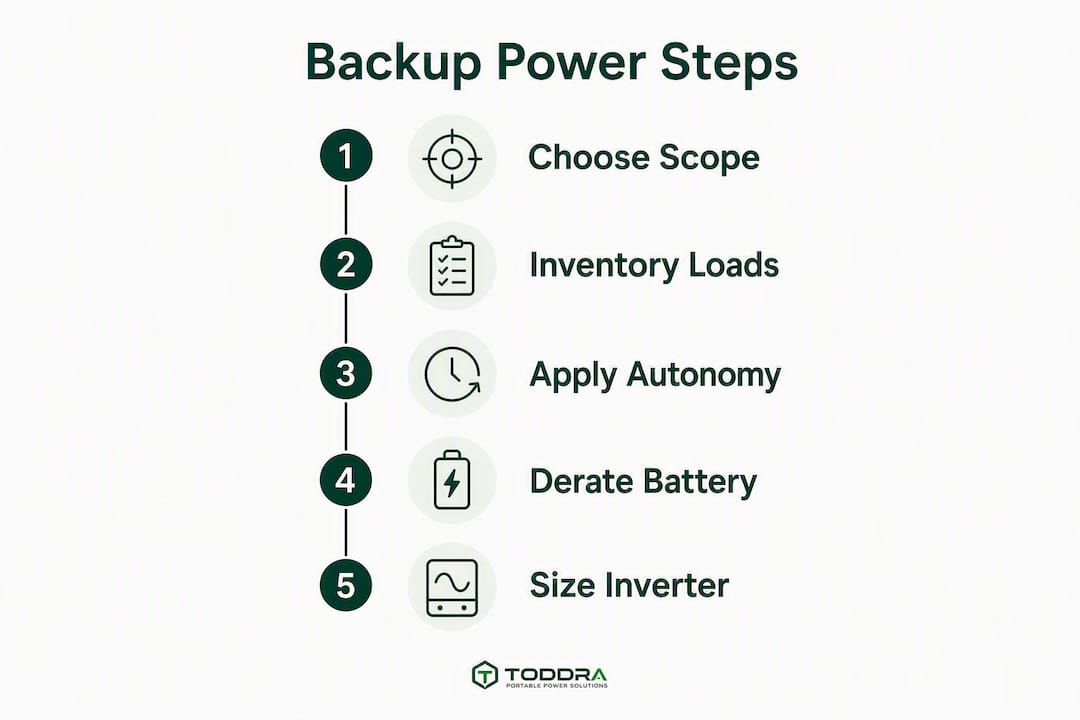 Infographic illustrating backup power calculation steps