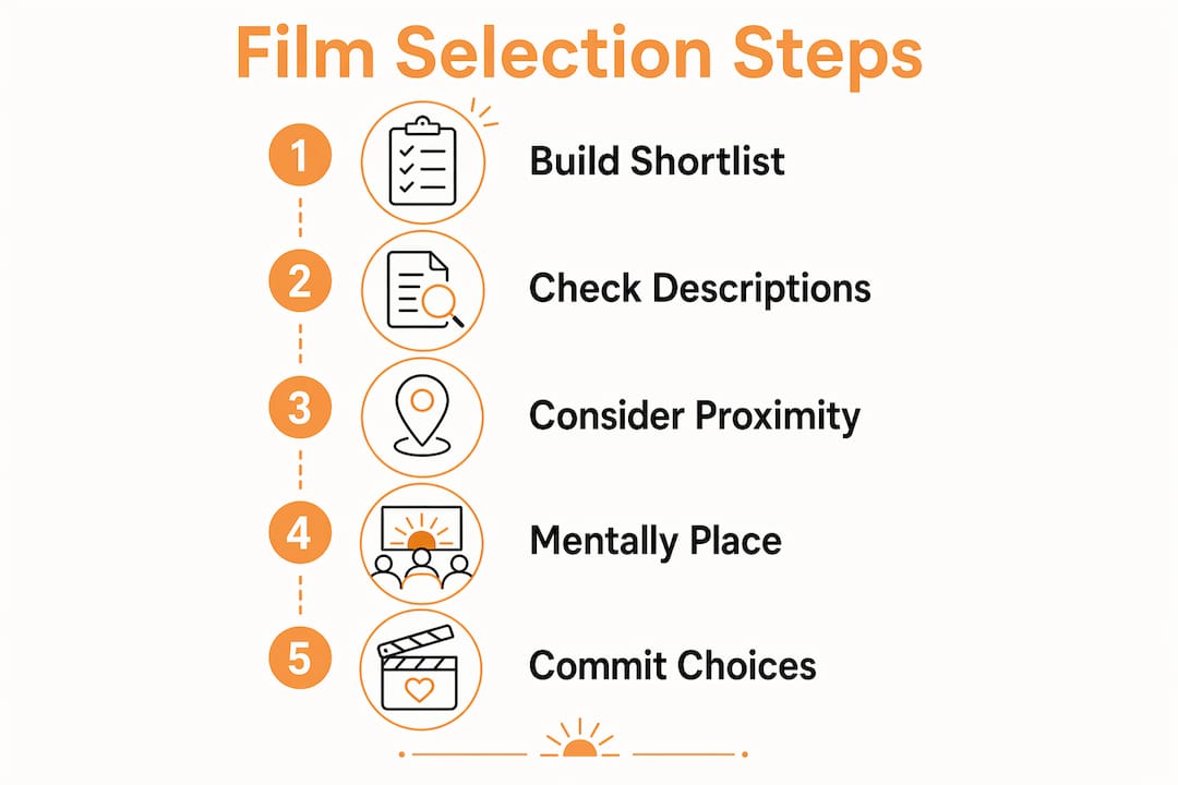 Infographic showing key steps to select festival films