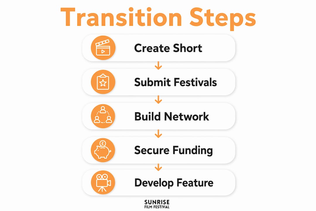 Infographic illustrating steps from short film to feature development