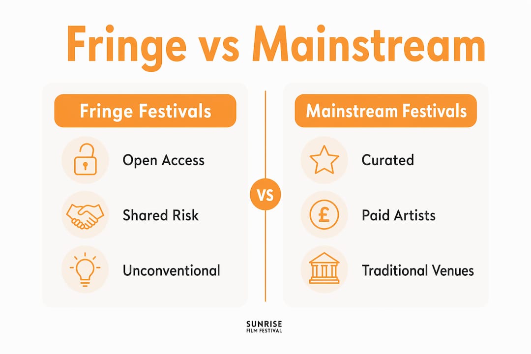 Infographic comparing fringe and mainstream film festivals