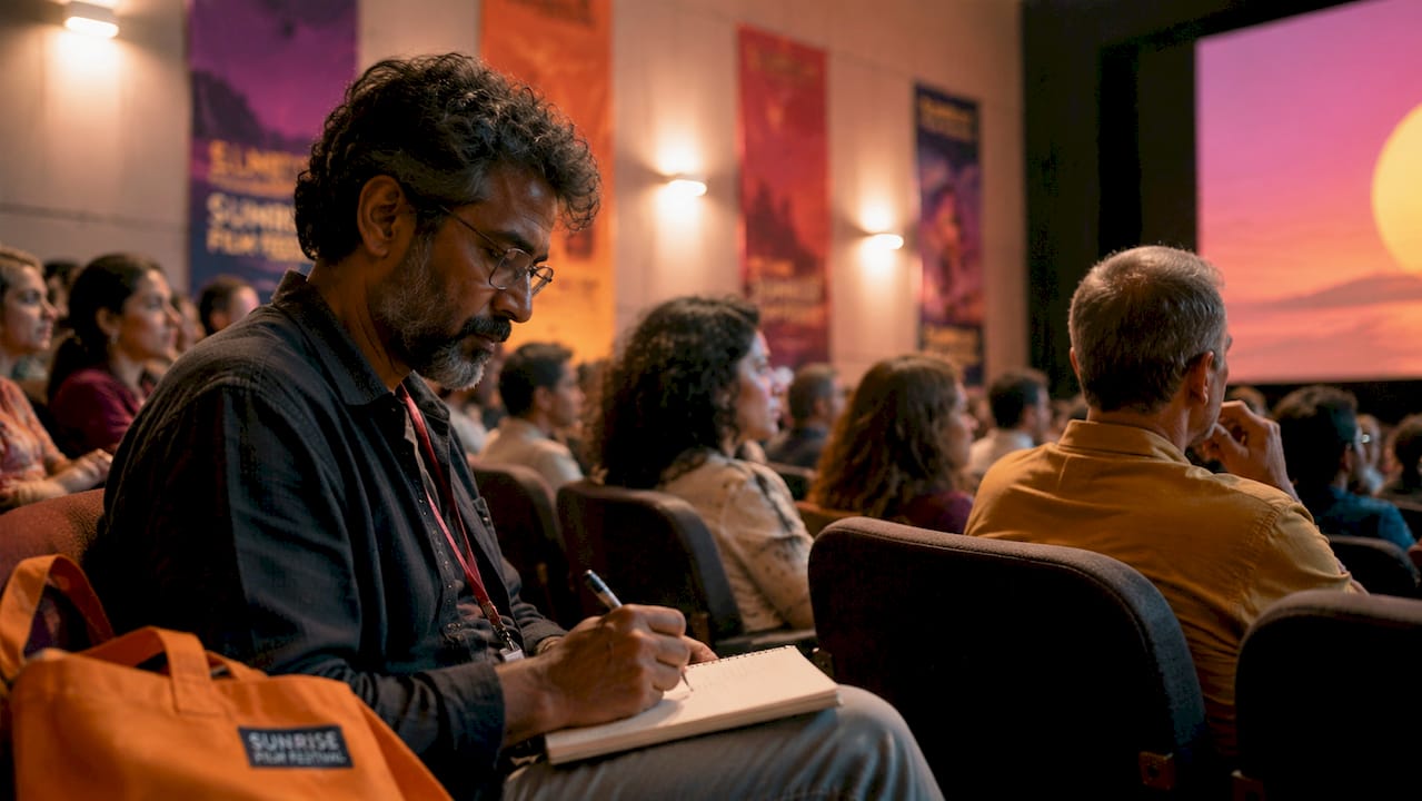 Audience watching independent film screening