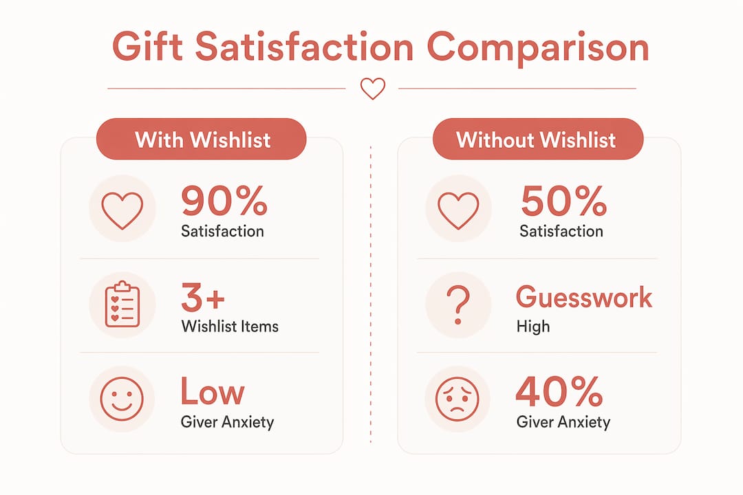 Infographic comparing gift satisfaction with and without wishlists