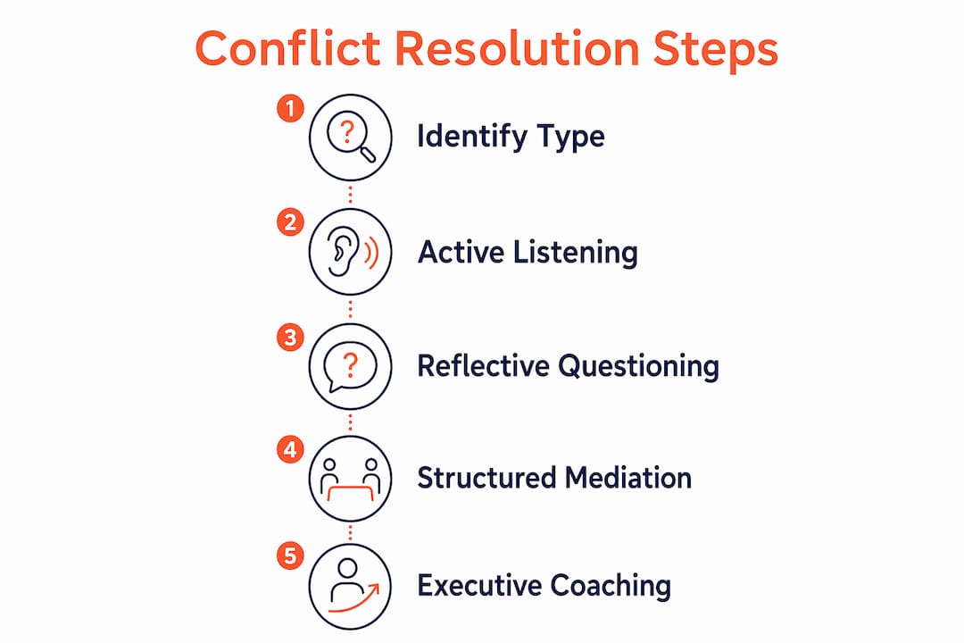 Infographic showing key steps in conflict resolution