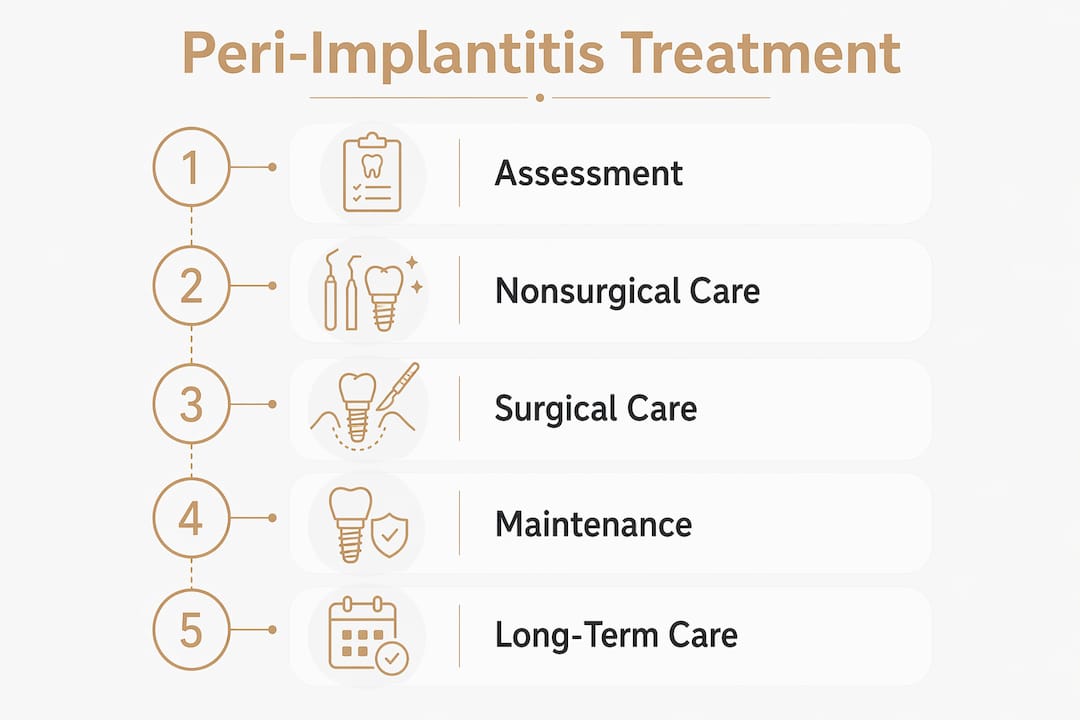 Infographic showing peri-implantitis treatment steps