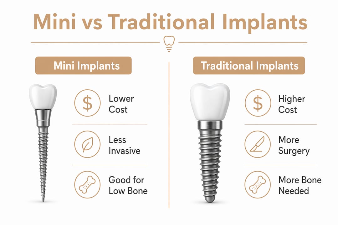 Infographic comparing mini and traditional dental implants