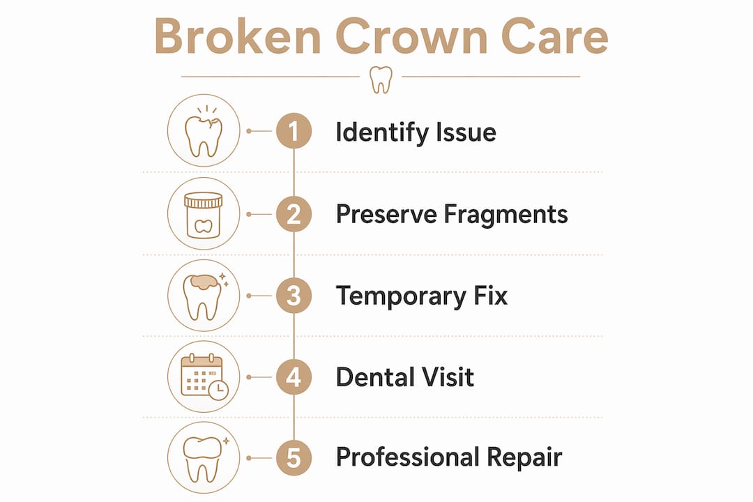 Infographic showing broken crown treatment steps