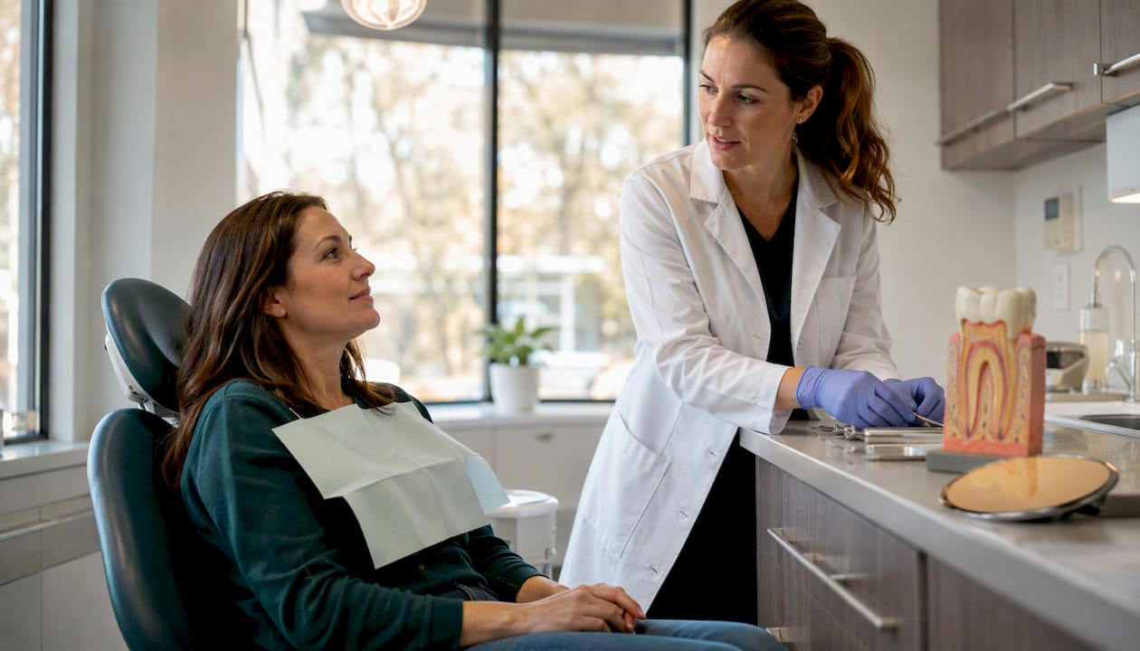 Dental patient undergoing crown procedure preparation