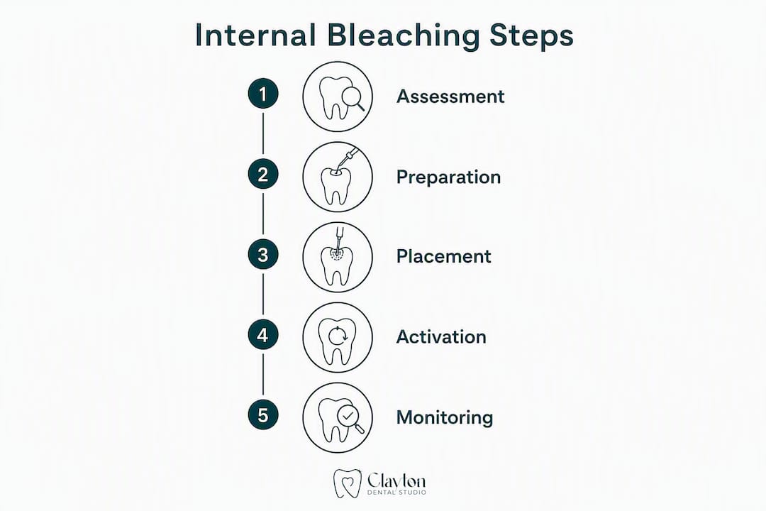 Infographic showing internal tooth bleaching process steps