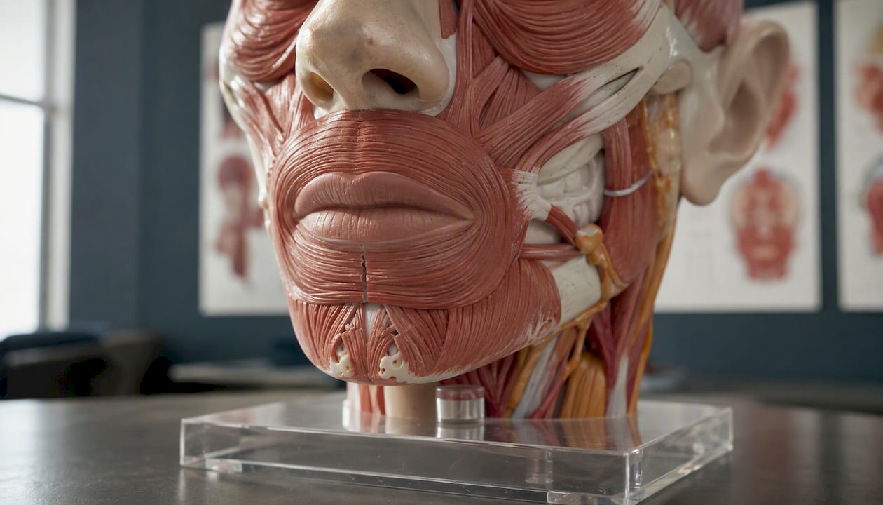 Anatomical model showing brow muscles