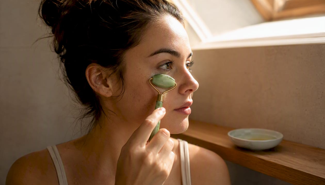 Cooling jade roller used under eye area