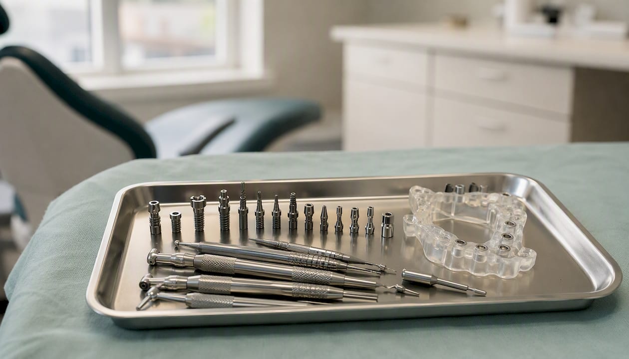 Sterile dental implant surgical tools on tray