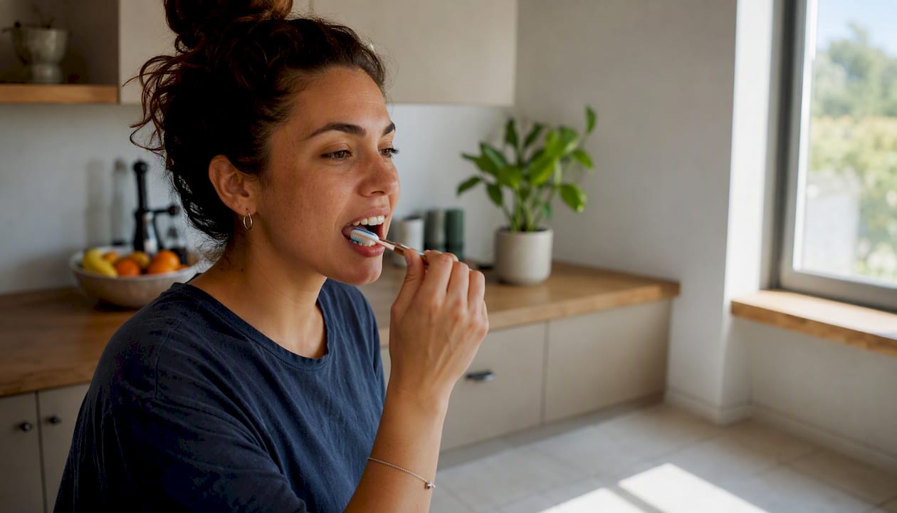 Person brushing sensitive gums gently