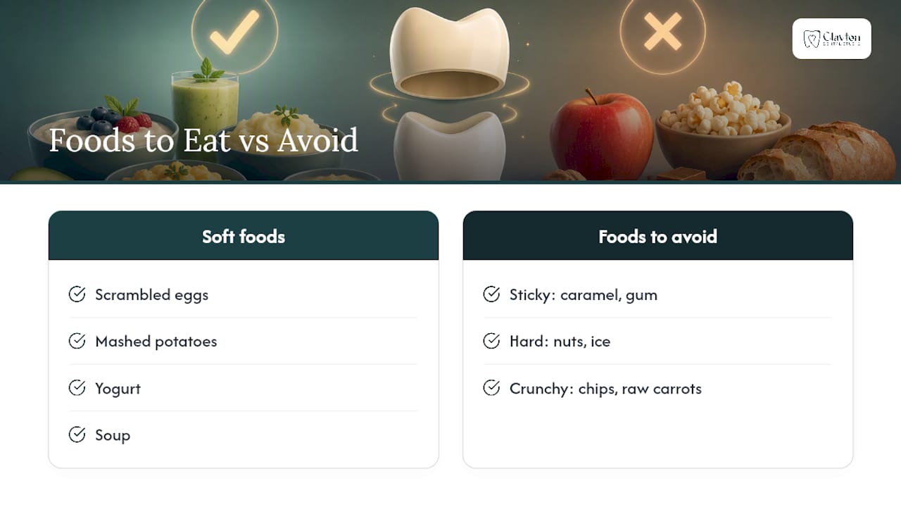 Diagram of safe versus unsafe foods after crown loss